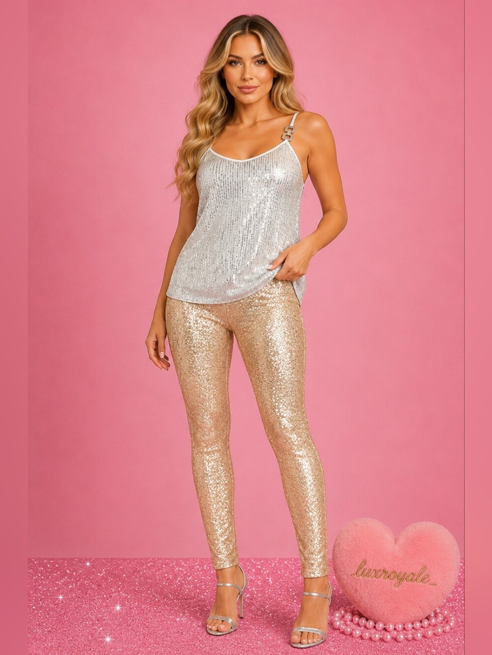 Silver Sequin Cami Tank Top Medium Macy's Sparkly Party Holiday Glam Sleeveless
